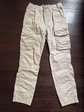 Hollister Men's Light Beige Cargo Pants with Drawstring Waist